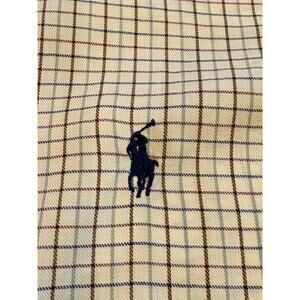 Vintage Ralph Lauren Shirt Mens Medium Cream Plaid Blake Button Up Long Sleeve